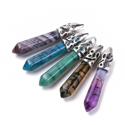 

Natural Dragon Veins Agate Big Pendants with Alloy Findings Bullet Dyed Platinum 5762x11x10mm Hole 4mm