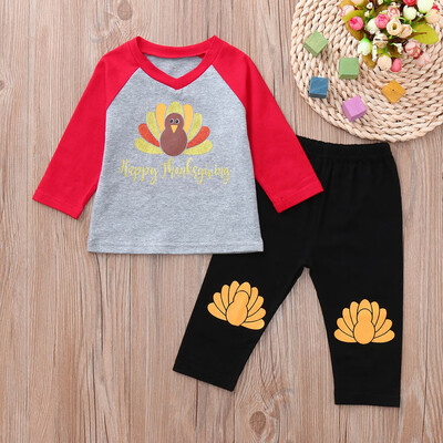 

Infant Baby Boys Girls Letter Turkey Tops Pants Thanksgiving Day Outfits Set
