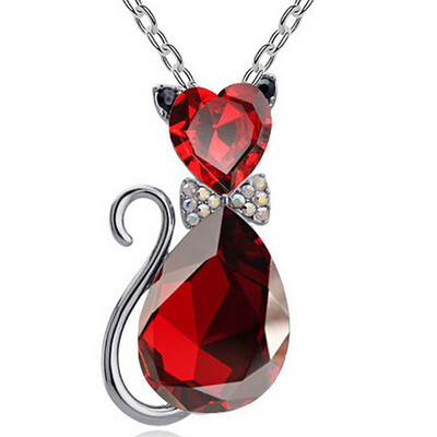 

Luxury Wedding Bridal Women Cat Rhinestone Charm Pendant Necklace Party