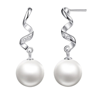 

Wavy Rhinestone Faux Pearl Long Drop Earrings Jewelry Women Valentines Day Gift