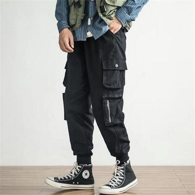 

Mens Loose Trousers Safari Style Mid-waisted Cargo Pants