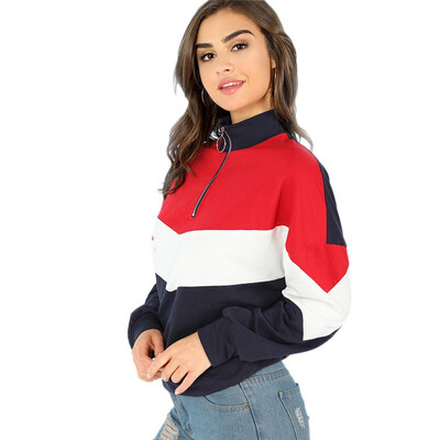 

sports style Womens colorblock long sleeve sweater top spring woman clothing