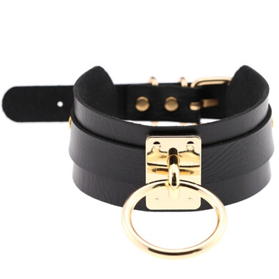 

Fashion Gothic Punk Style Leather Single Ring Pendant Snap Fastener PU Leather Choker Collar