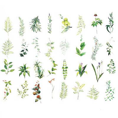 

34PCS Green Plants Fine Printing Irregular Shapes Craft Paper Literature Art Diary Stickers