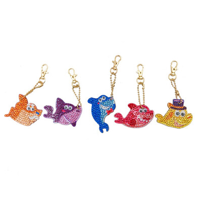 

Siaonvr 5Pcs DIY Marine Animals Toy 5D Diamond Painting KeyRing Key Chain Pendant Gift