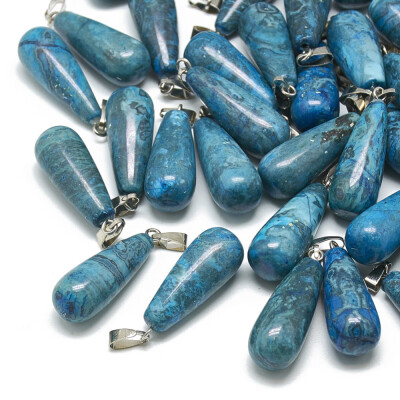 

Dyed Natural Blue Agate Pendants with Stainless Steel Snap On Bails Drop 2830x1012mm Hole 6x4mm