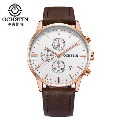 

Augustus OCHSTIN multi-function three-eye calendar multi-function leather mens watch mens watch