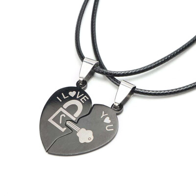 

1 Pair Fashion Couple Necklace Splicing Pendant Black Love Key And Lock Men And Women Love Heart Necklaces