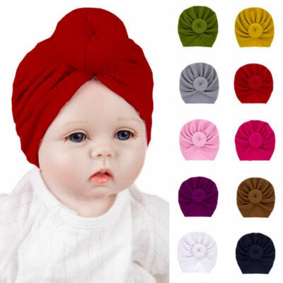 

Headwrap Solid Color Kids Baby Turban Ball Knot Newborn Beanie Hat Winter Cap