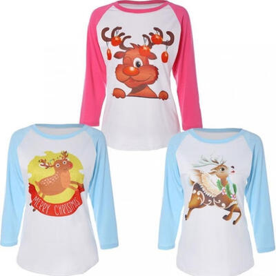 

Hot Fashion Women Christmas Xmas Long Sleeve Pullover Jumper Blouse T-shirt Tops3 patternsS