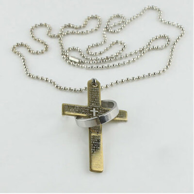 

Men Stainless Steel Prayer Cross Ring Pendant Ball Chain Punk Necklace Jewelry