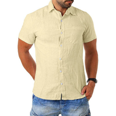 

Toponeto Mens Baggy Cotton Blend Pocket Solid Short Sleeve Turn-down Collar T Shirts