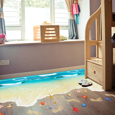

〖Follure〗3D Beach Floor Wall Sticker Removable Mural Decals Vinyl Art Living Room Decor