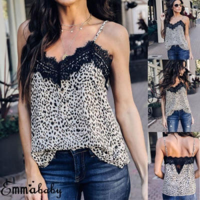 

Women Sexy V Neck Leopard Print Camisole Tank Vest Blouse Lace Cami Crop Tops