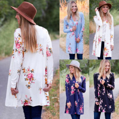 

Womens Lace Floral Long Sleeve Kimono Cardigan Blouse Loose Casual Jacket Tops