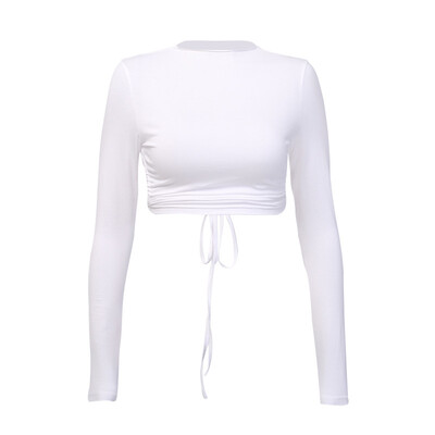 

Ladies Long Sleeve Cropped Tops Crew Neck Backless Shirts Bodycon T-shirt Party