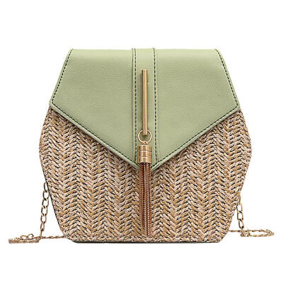 

Hexagon Straw PU Handbags Women Summer Casual Rattan Shoulder Crossbody Bag
