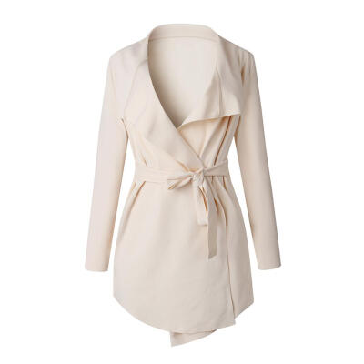 

Women Long Sleeve Waterfall Collar Irregular Trench Coat Cardigan with Belt