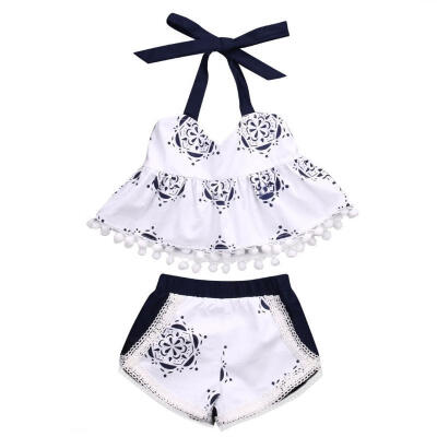 

Summer Toddler Baby Kids Girls Tops VestShort Pants 2pcs Outfits Set Costume