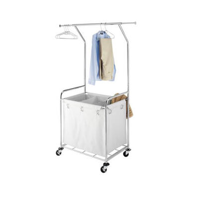 

Household 3-Bag Sorter Laundry Sorter Cart Rolling Hamper Clothes Hanger Rack US