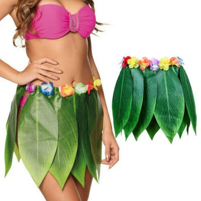 

Ladies Hawaiian Hula Girl Grass Leaf Skirt Fancy Dress Costume Outfit Beach UK