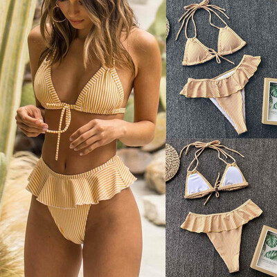 

Roseonmyhand Women Sexy Ruffles Bikini Push-Up Pad Swimwear Swimsuit Bathing Beachwear Set