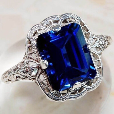 

4 Colors 2CT Blue Sapphire 925 Solid Genuine Sterling Silver Art Deco Filigree Ring Wedding Ring Lover Gifts Sz 6-10
