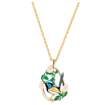 

New Sparrow Flower And Creative Bird Yellow Gold Color Necklace