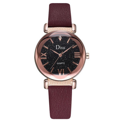 

DISU Luxury Womens Watches Starry Sky Dial Ladies Quartz Wristwatch Leather Strap Fashion Dress Gift Clock Reloj De Mujer