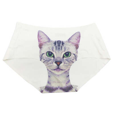 

Women Cute Kitten Non-Trace Underwears 3D Cartoon Panty Breathable Prevention