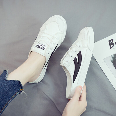 

White womens shoes2019 new semi-slippers summer new half-slippers&slip-on summer white shoes Korean style breathable ti
