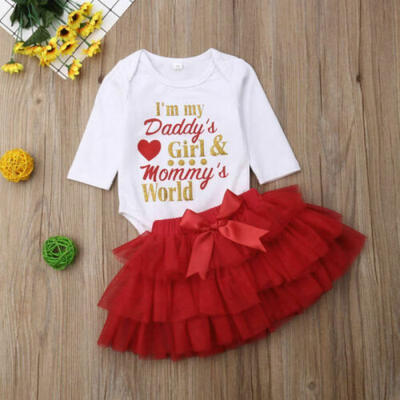 

UK Newborn Baby Kids Girl Clothes Romper JumpsuitTutu Skirt 2pcs Outfits Set