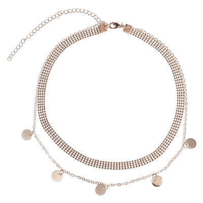 

Multi Layer Silver Gold Color Disc Coin Choker Chain Necklace for Women