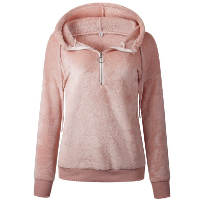 

Fashion Casual Pullover Hoodies Autumn Winter Solid Color Plush Loose Long Sleeves Female Pullover Sweatshirt