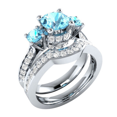 

White Sapphire Wedding Band Rings Set Women Fashion Jewelry