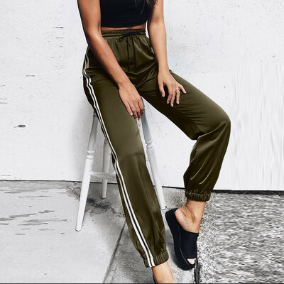 

Tailored Fashion Womens Casual Bandage Stripe Trousers Elastic Ankle Length Pants