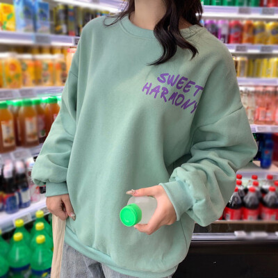 

Women Hoodies Casual Two Sided Letter Print Thin O-Neck Long Sleeve Mid-Long Pullovers Sweatshirts