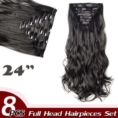 

Full Head Clip Synthetic in Hair Extensions 8 Piece 18 Clips Hairpiece Long Wave Curly Straight for Women