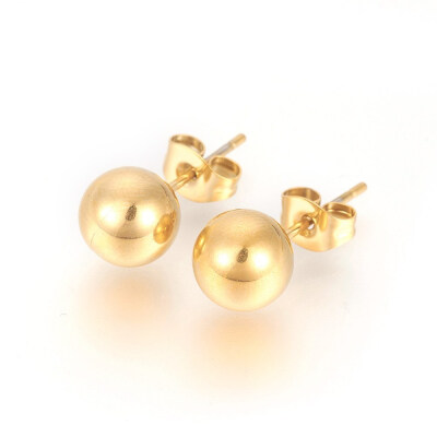 

304 Stainless Steel Stud Earrings Round Golden 185x75mm Pin 07mm