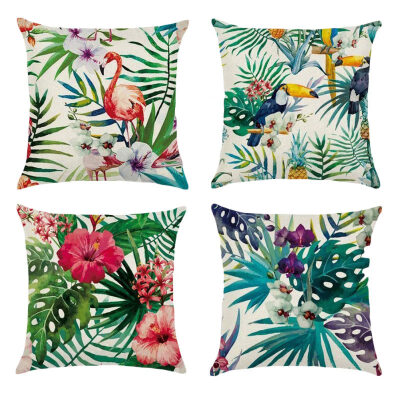 

4Pcs Tropical Flower Plant Flamingo Car Sofa Throw Pillow Cases Cushion Covers