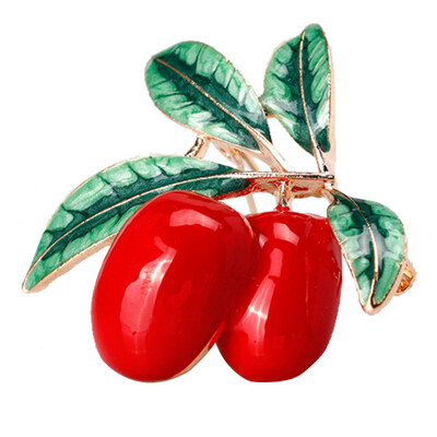 

New Cute Green Fruit Brooch Plum Shape Enamel Corsages Pins Suit Coat Scarf Accessories Christmas Jewelry Gifts