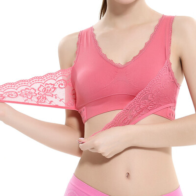 

〖Follure〗Ladiesplain Color Front Cross Side Lace Sports Bra Full Cup Bra Vest Tops