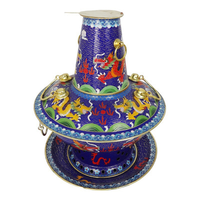

Zhangye Copper Cloisonne Charcoal Pot Blue Dragon 5291