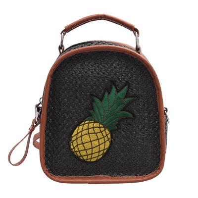 

Straw Rope Backpack Women Woven Pineapple Embroidery Shoulder Crossbody Bag