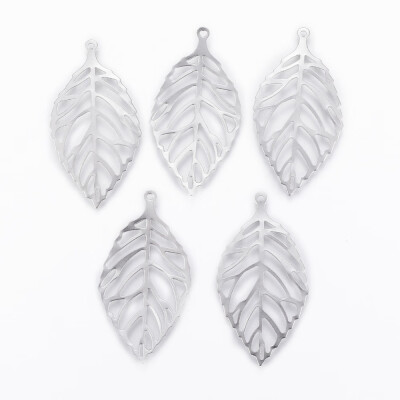 

304 Stainless Steel Pendants Leaf Stainless Steel Color 39x21x03mm Hole 1mm