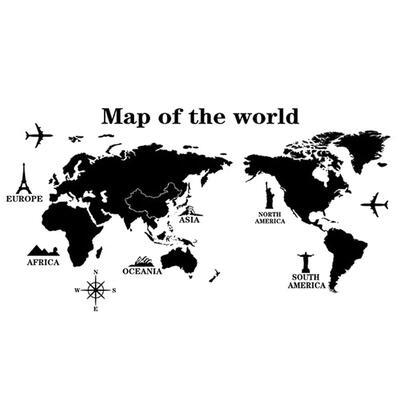 

Black World Map PVC Waterproof Wall Sticker Office Study Living Room Decal