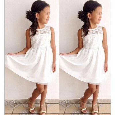 

Fashion Baby Girls White Lace Dress Party Formal Princess Children Kids Dresses