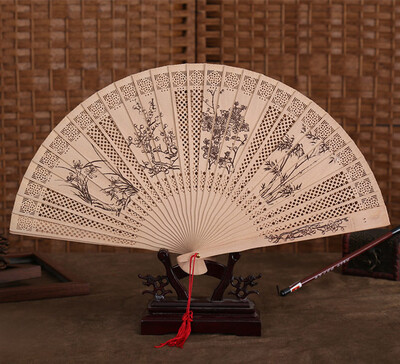 

Siaonvr Chinese Traditional Hollow Fan Wooden Hand Made Exquisite Folding Wedding Gift