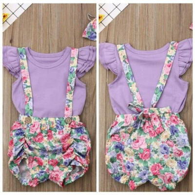 

Summer Toddler Baby Girl Sweet Romper Floral Bib Pants Headband 3PCS Outfit Set