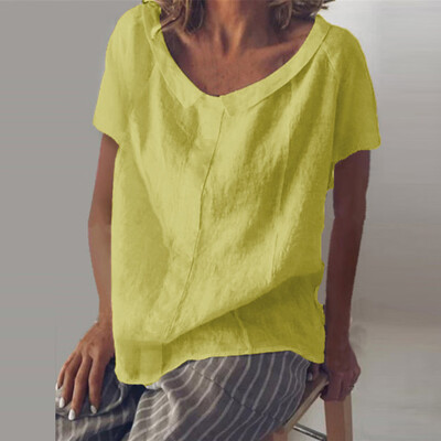 

Starmoon Women Fashion Loose Cotton Linen Daily Solid Daily Casual Shirt Blouse Tops